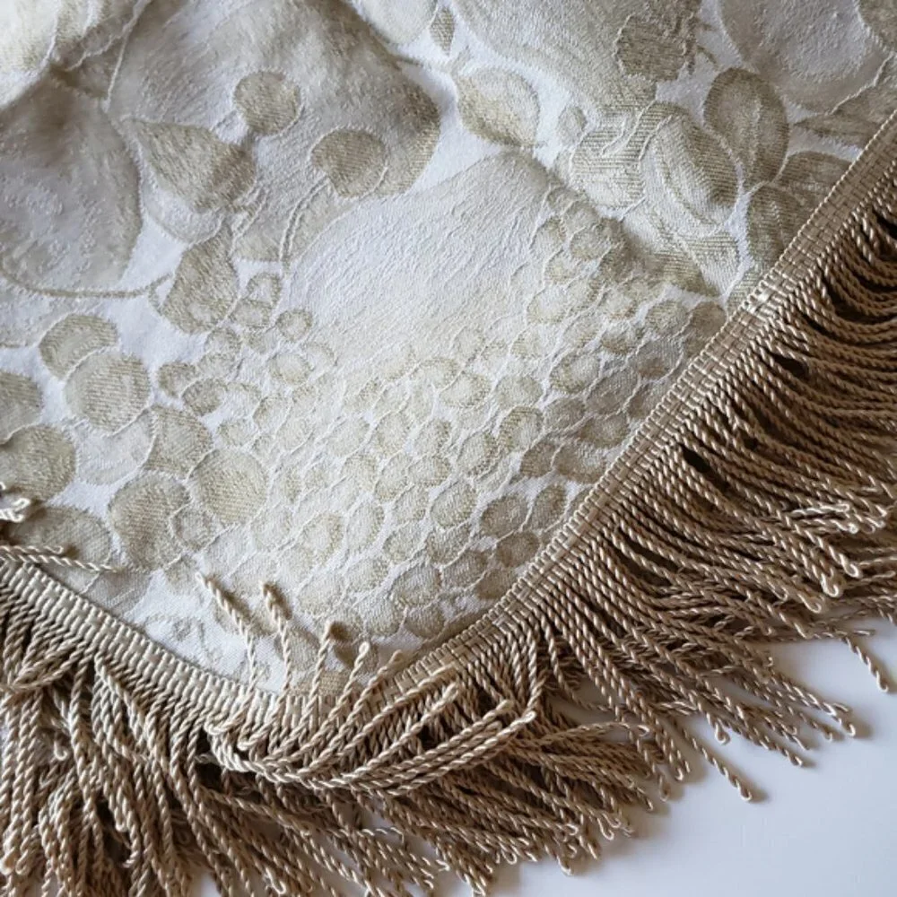 Fringed Fruit Jacquard Pale Gold & Cream Overlay/Tablecloth/Table Throw 38